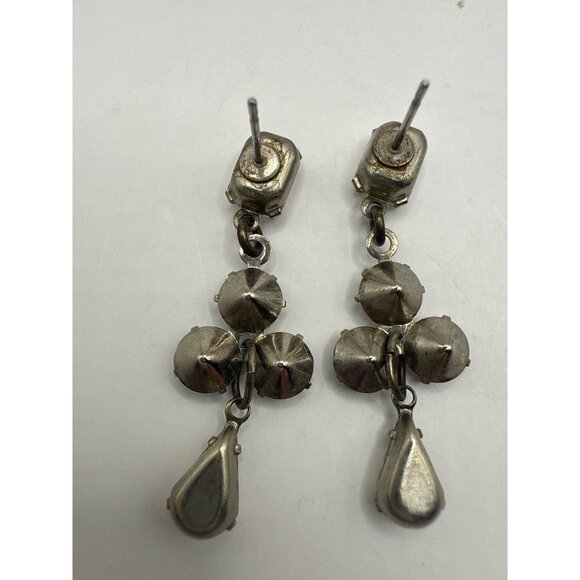 Vintage Rhinestone Drop Dangle Earrings Silver Tone Post Back - Picture 6 of 7